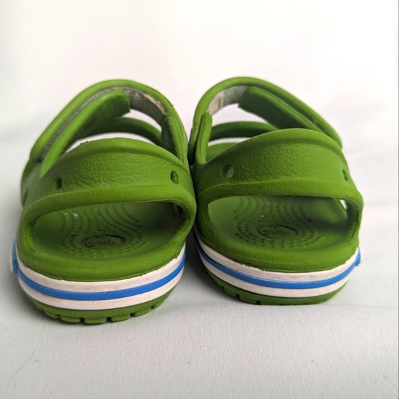 CROCS Baby Sandals Size 4 Green And White Waterproof Hoop And Loops - Picture 4 of 7